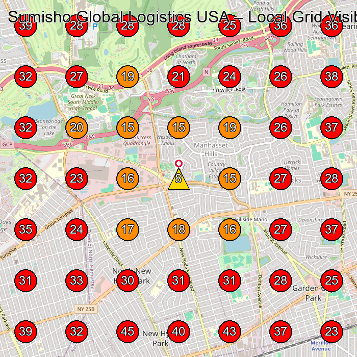 Sumisho Global Logistics USA GeoGrid visibility map for Freight Forwarding Service in Floral Park